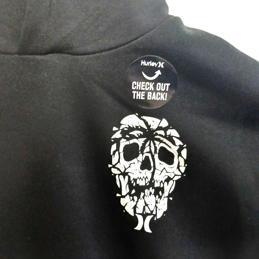 *NEW* HURLEY Sweatshirt Boy's Hoodie Pullover Size L Black F/B Graphic Designs - Picture 2 of 10
